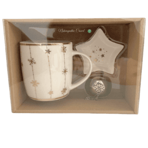 Set oro mug e piatto stella fiocco di neve